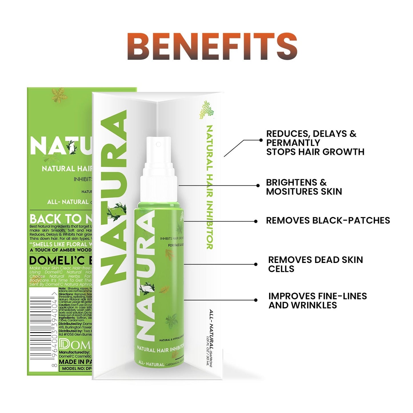 DomeliC Natural Hair Inhibitor - Permanent Hair Removal Spray